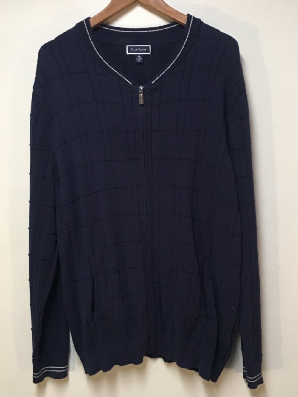Club Room Men XXL Sweater Navy Blue Cardigan Full Zip 100% Pima Cotton Career